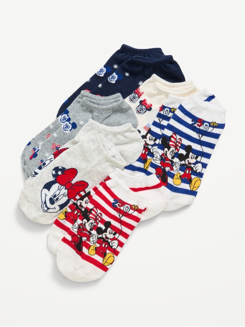 Disney Mickey & Minnie No-Show Sock Set - Red, Blue, Gray, Navy, White